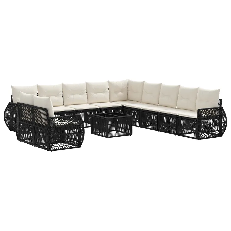 Ensemble de canapé de jardin 12 pcs Noir et blanc crème - 2
