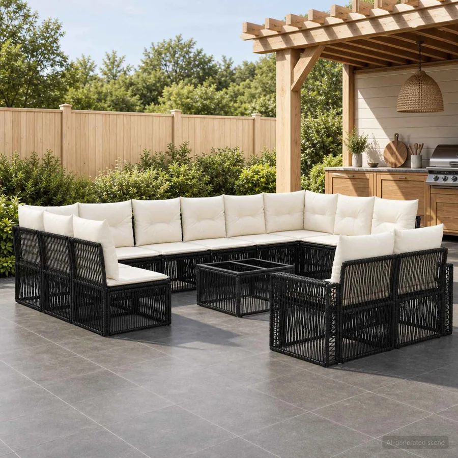 Ensemble de canapé de jardin 13 pcs Noir et blanc crème