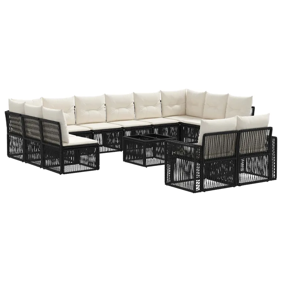 Ensemble de canapé de jardin 13 pcs Noir et blanc crème - 2