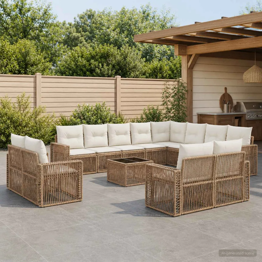 Ensemble de canapé de jardin 13 pcs Beige et blanc crème