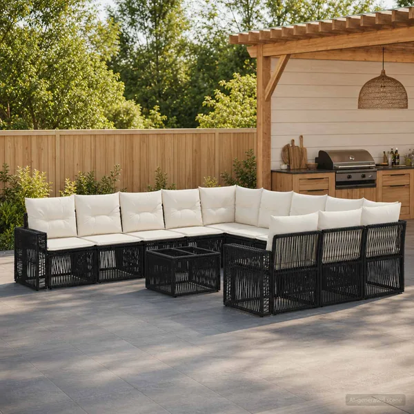 Ensemble de canapé de jardin 12 pcs Noir et blanc crème