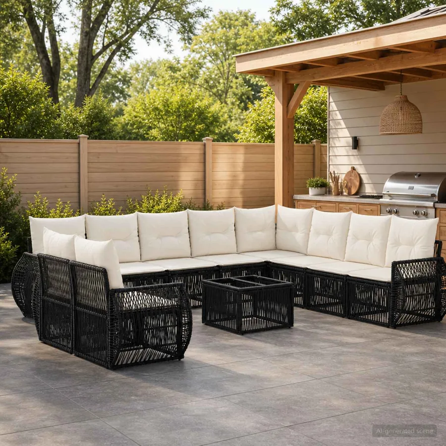 Ensemble de canapé de jardin 11 pcs Noir et blanc crème