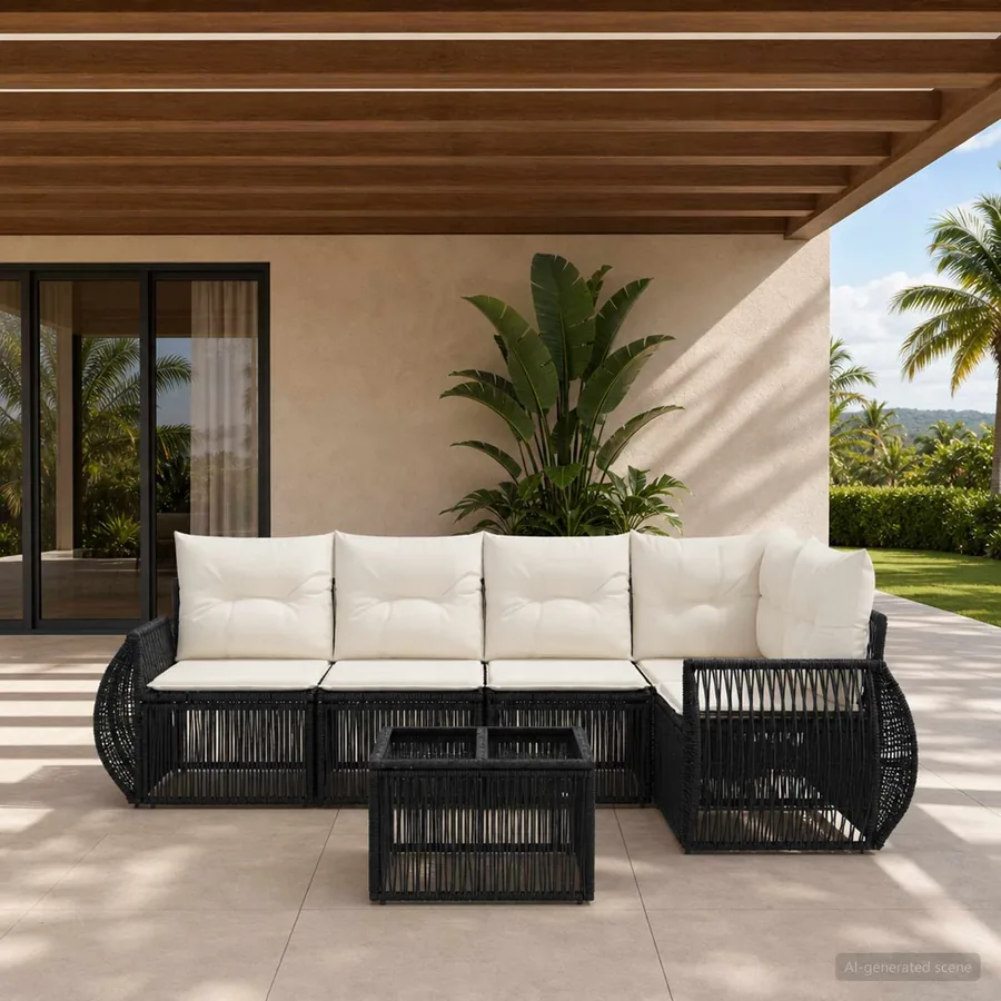 Ensemble de canapé de jardin 6 pcs Noir et blanc crème