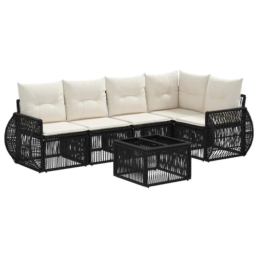 Ensemble de canapé de jardin 6 pcs Noir et blanc crème - 2