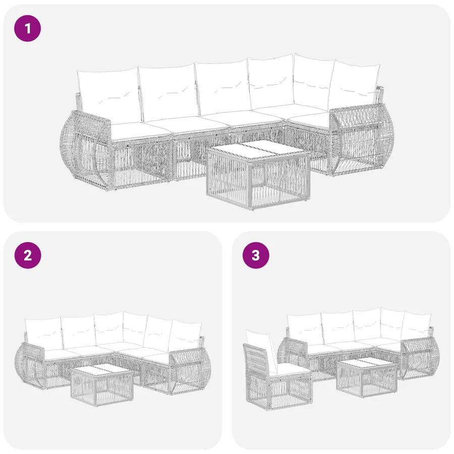 Ensemble de canapé de jardin 6 pcs Noir et blanc crème - 9