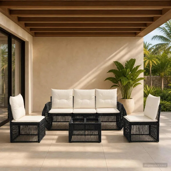 Ensemble de canapé de jardin 6 pcs Noir et blanc crème