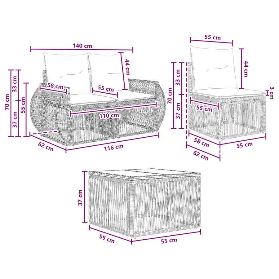 Ensemble de canapé de jardin 6 pcs Noir et blanc crème - 9