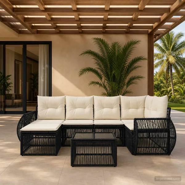 Ensemble de canapé de jardin 7 pcs Noir et blanc crème