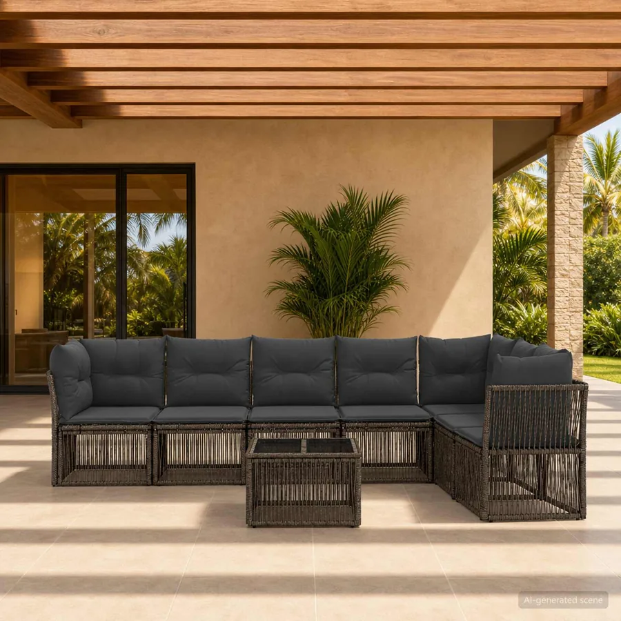 Ensemble de canapé de jardin 8 pcs Gris polyrotin
