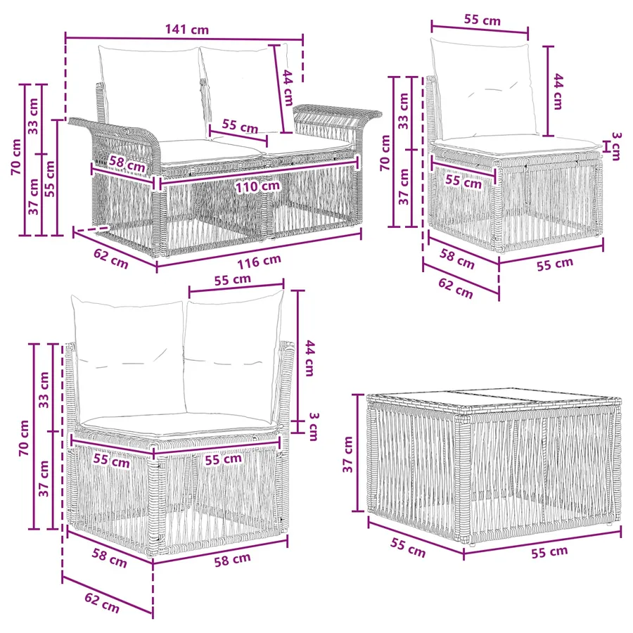 Ensemble de canapé de jardin 13 pcs Gris polyrotin - 11