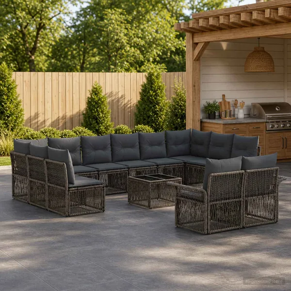 Ensemble de canapé de jardin 13 pcs Gris polyrotin