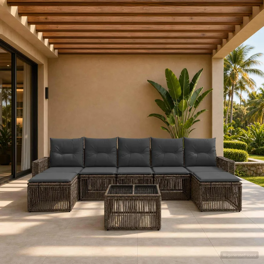 Ensemble de canapé de jardin 8 pcs Gris et Gris foncé polyrotin
