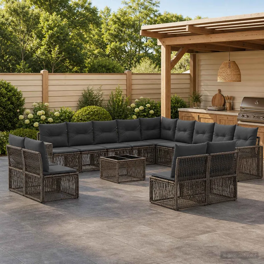 Ensemble de canapé de jardin 14 pcs Gris et Gris foncé