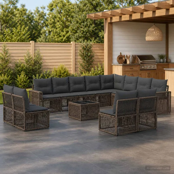 Ensemble de canapé de jardin 13 pcs Gris et Gris foncé