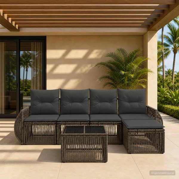 Ensemble de canapé de jardin 6 pcs Gris et Gris foncé polyrotin