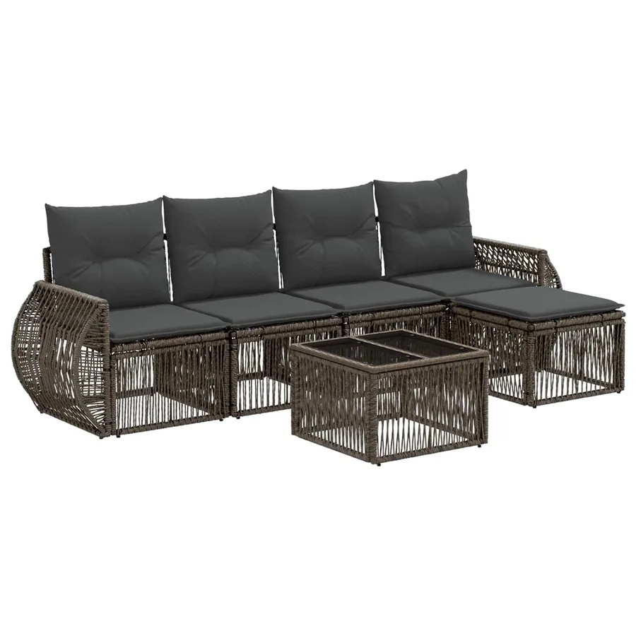 Ensemble de canapé de jardin 6 pcs Gris et Gris foncé polyrotin - 2