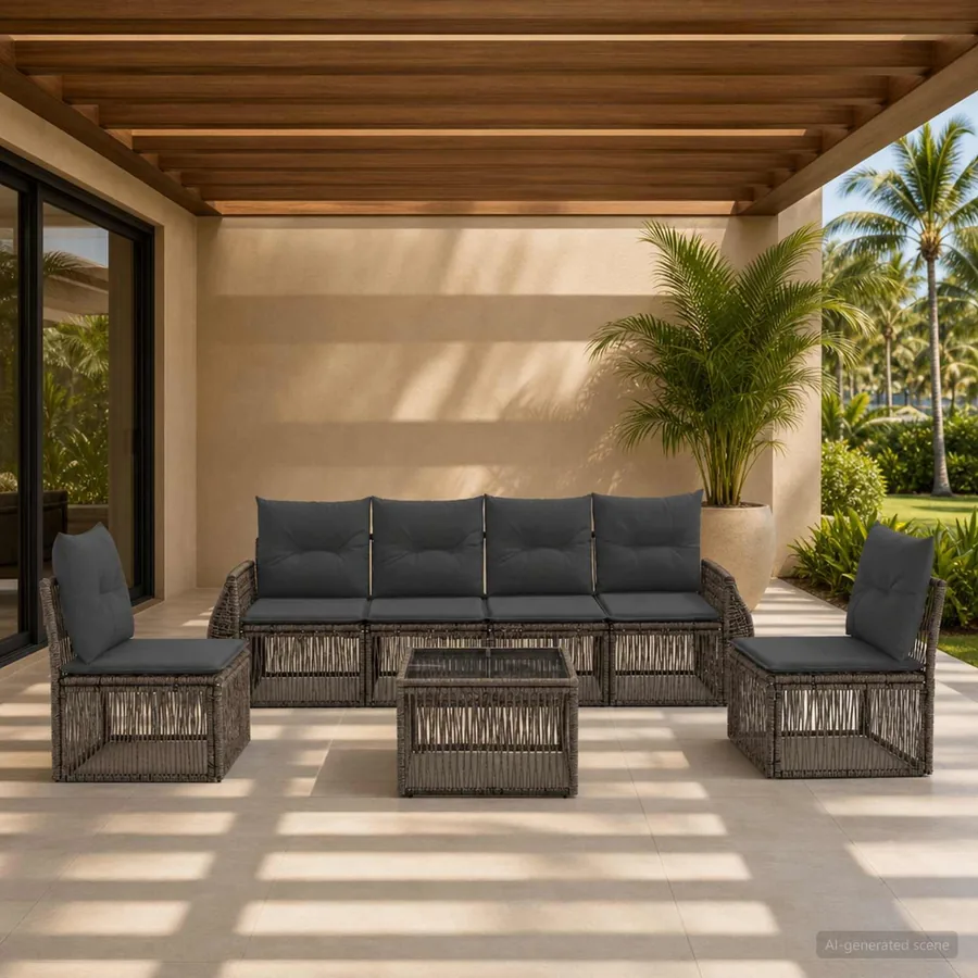 Ensemble de canapé de jardin 7 pcs Gris et Gris foncé polyrotin