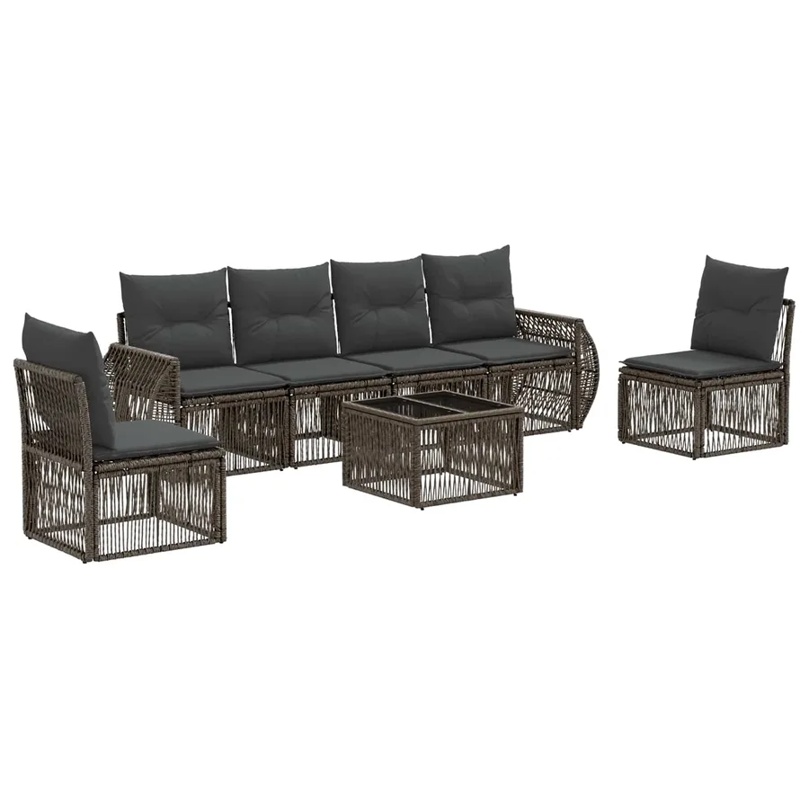 Ensemble de canapé de jardin 7 pcs Gris et Gris foncé polyrotin - 2