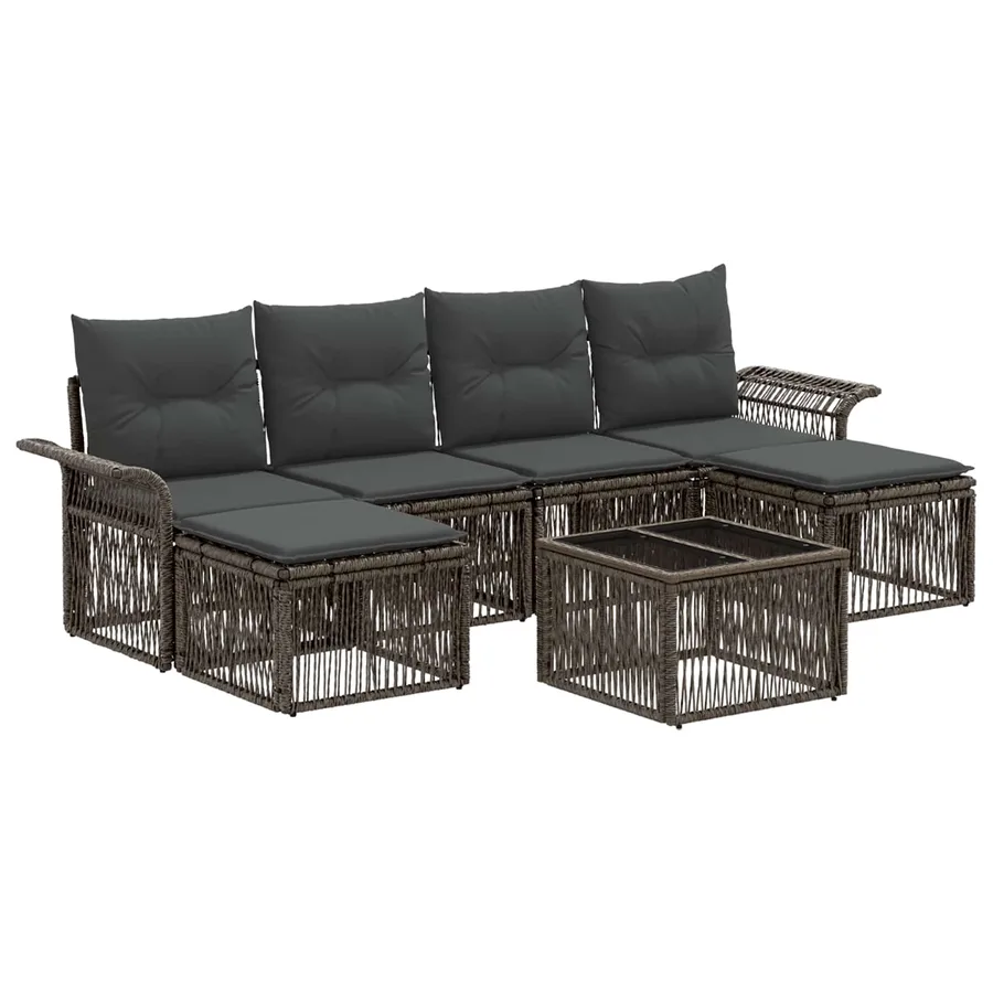 Ensemble de canapé de jardin 7 pcs Gris polyrotin - 2