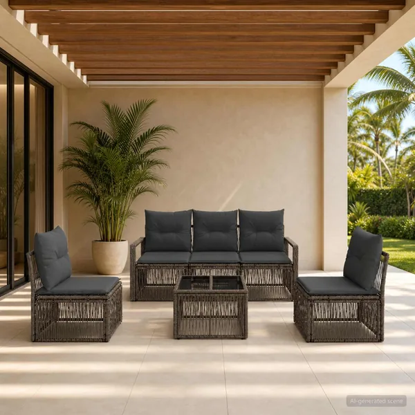 Ensemble de canapé de jardin 6 pcs Gris polyrotin