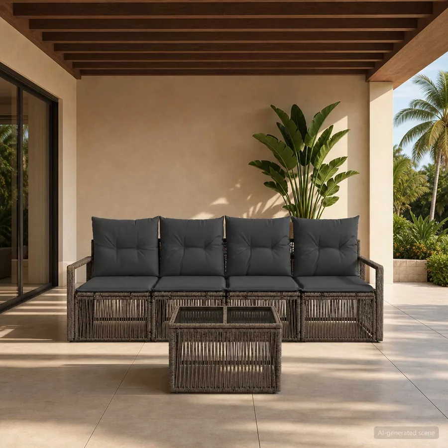 Ensemble de canapé de jardin 5 pcs Gris polyrotin