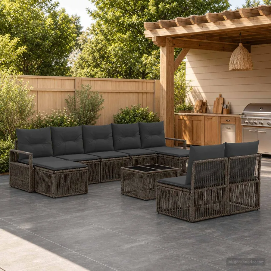 Ensemble de canapé de jardin 10 pcs Gris polyrotin