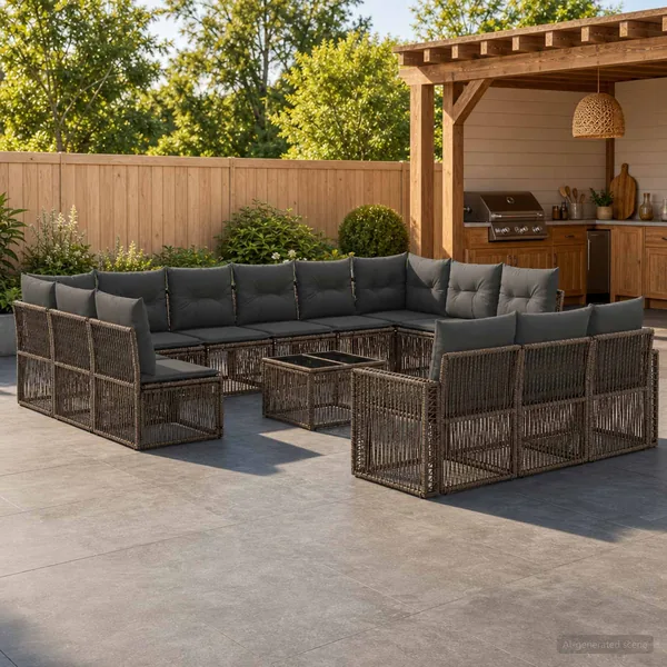 Ensemble de canapé de jardin 14 pcs Gris et Gris foncé