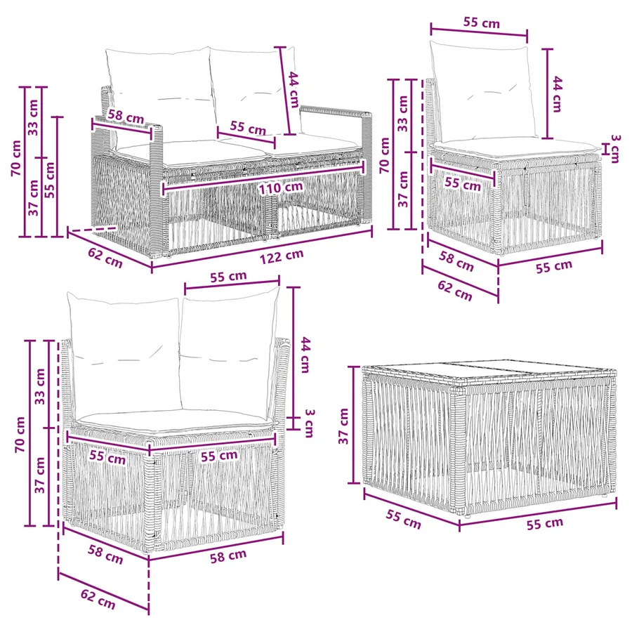 Ensemble de canapé de jardin 11 pcs Gris polyrotin - 8