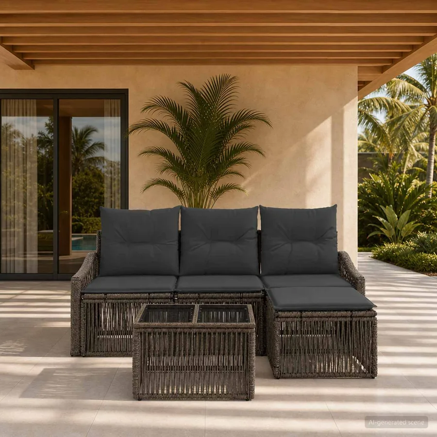 Ensemble de canapé de jardin 5 pcs Gris polyrotin