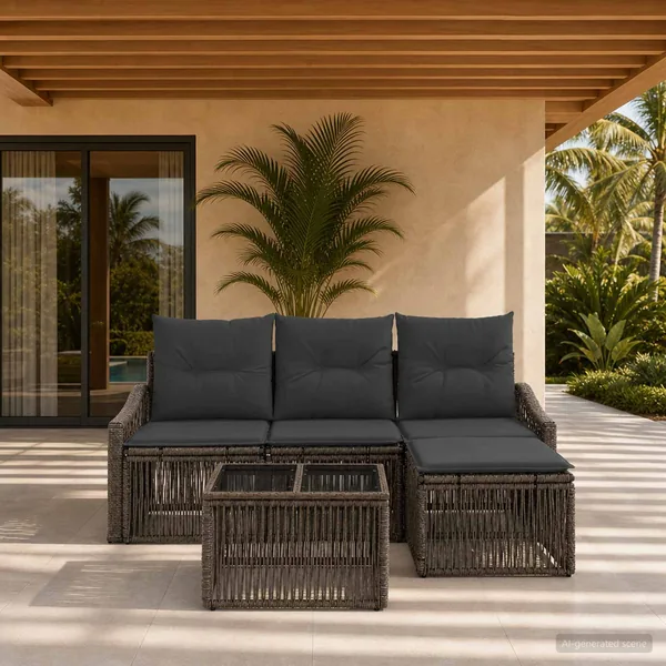Ensemble de canapé de jardin 5 pcs Gris polyrotin