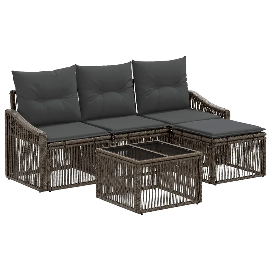 Ensemble de canapé de jardin 5 pcs Gris polyrotin - 2