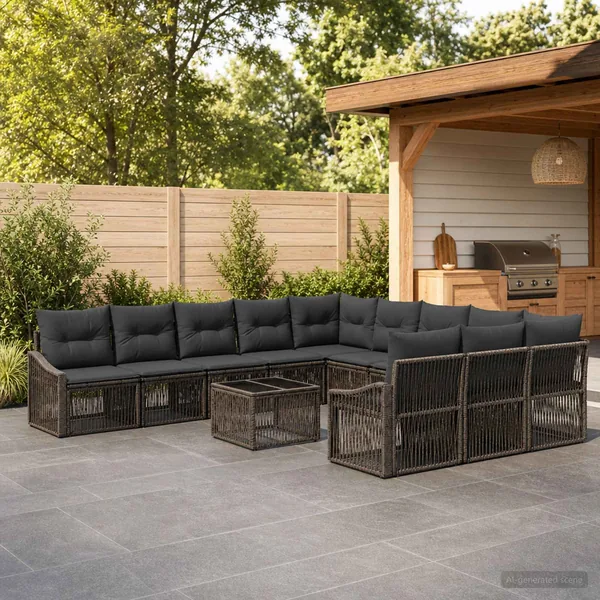 Ensemble de canapé de jardin 12 pcs Gris polyrotin