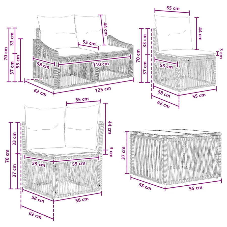 Ensemble de canapé de jardin 12 pcs Gris polyrotin - 10
