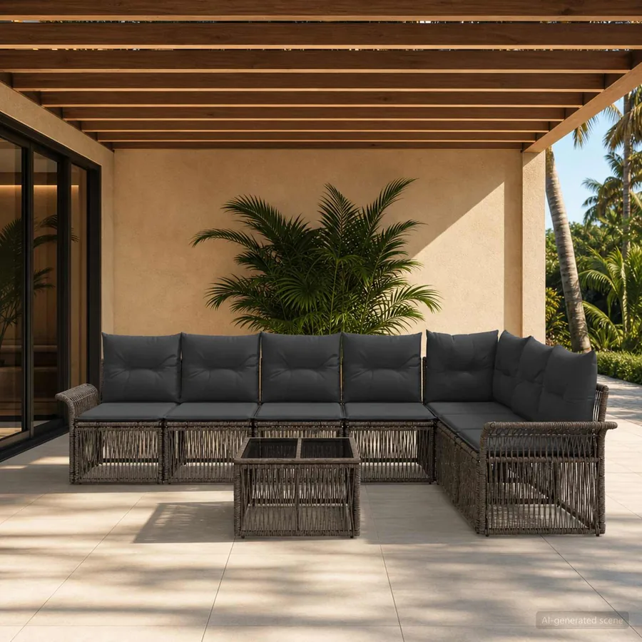 Ensemble de canapé de jardin 8 pcs Gris polyrotin