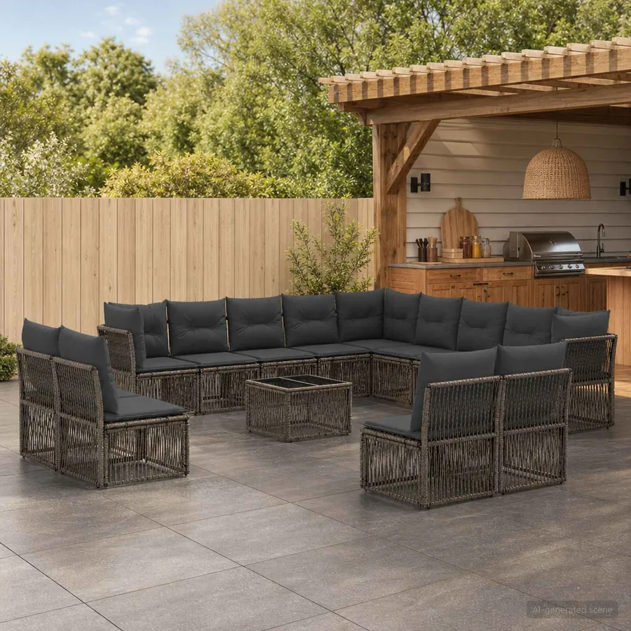 Ensemble de canapé de jardin 14 pcs Gris polyrotin