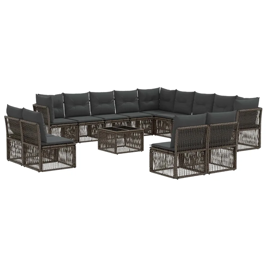 Ensemble de canapé de jardin 14 pcs Gris polyrotin - 2