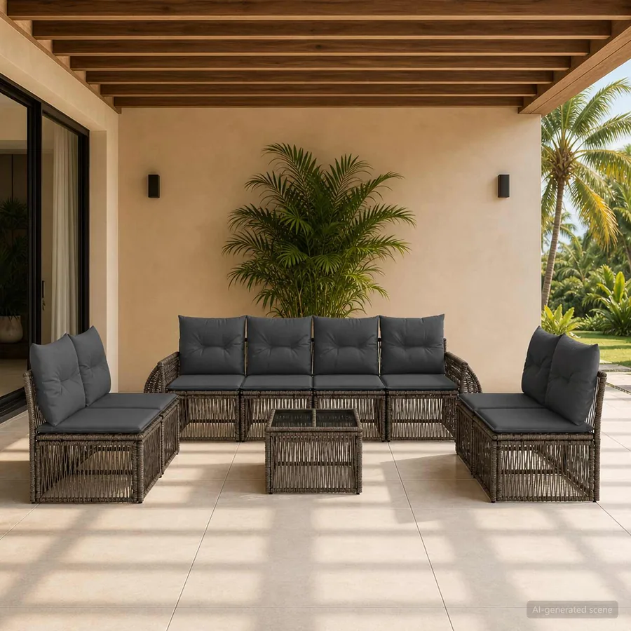 Ensemble de canapé de jardin 9 pcs Gris et Gris foncé polyrotin