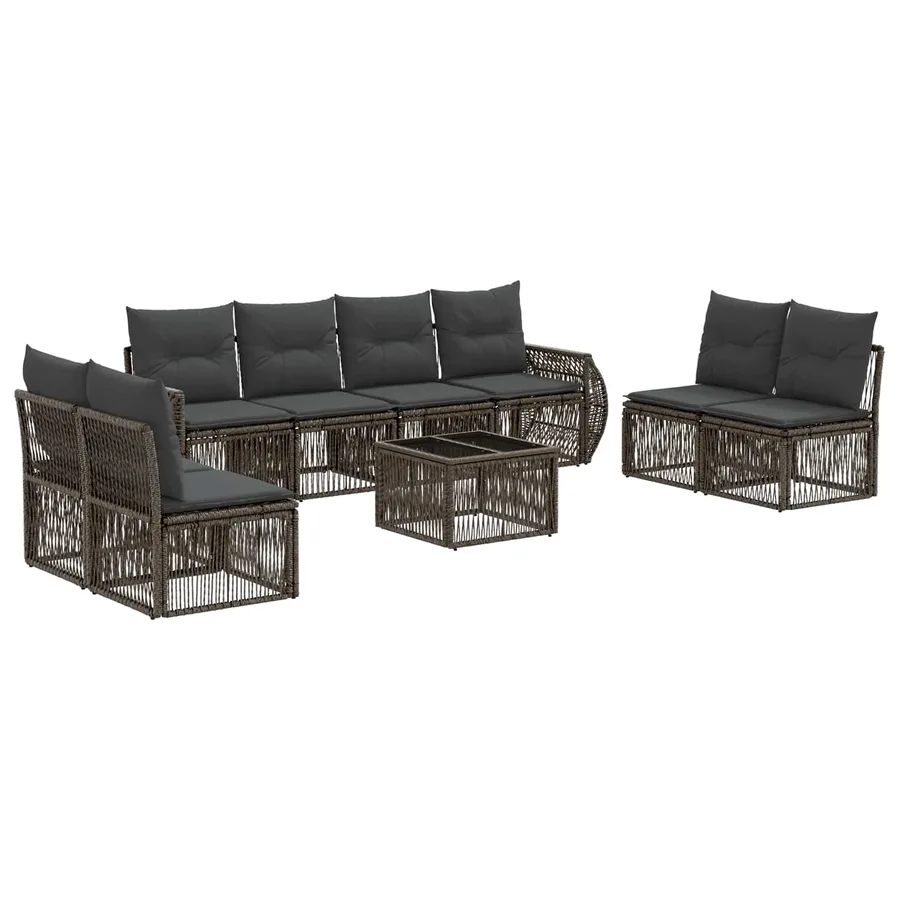 Ensemble de canapé de jardin 9 pcs Gris et Gris foncé polyrotin - 2