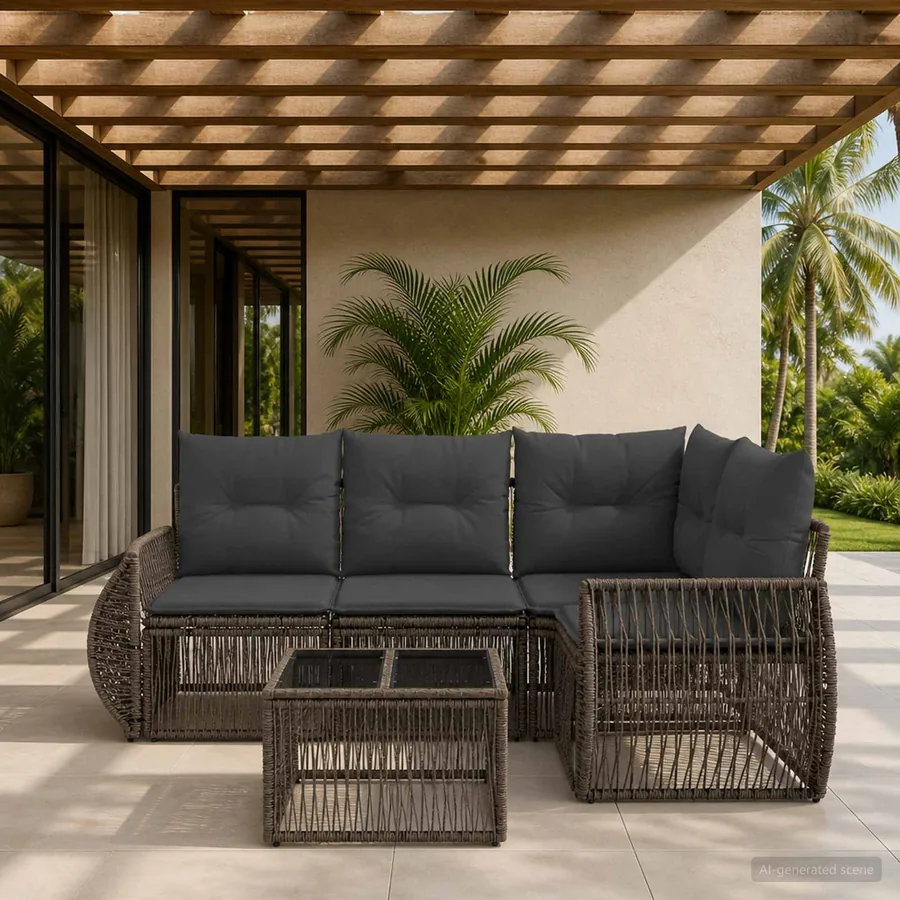 Ensemble de canapé de jardin 5 pcs Gris et Gris foncé polyrotin