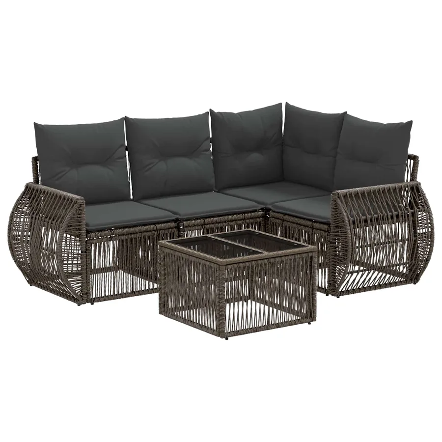 Ensemble de canapé de jardin 5 pcs Gris et Gris foncé polyrotin - 2