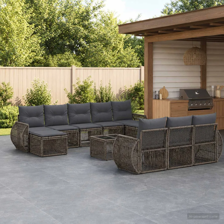 Ensemble de canapé de jardin 11 pcs Gris et Gris foncé
