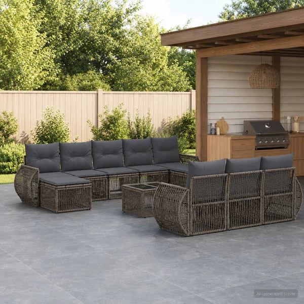 Ensemble de canapé de jardin 11 pcs Gris et Gris foncé