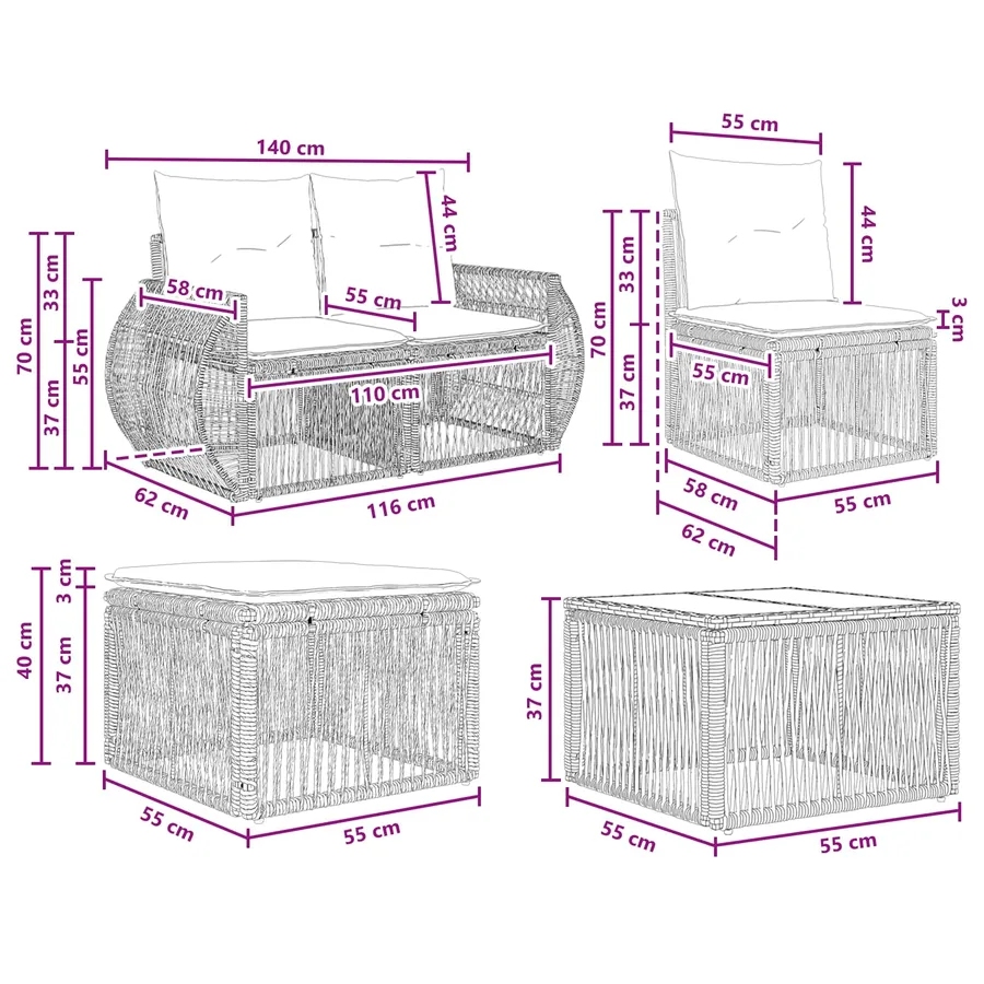 Ensemble de canapé de jardin 11 pcs Gris et Gris foncé - 10