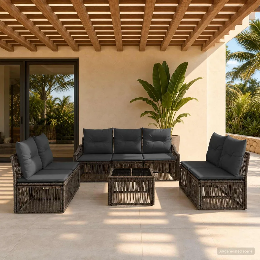 Ensemble de canapé de jardin 8 pcs Gris polyrotin