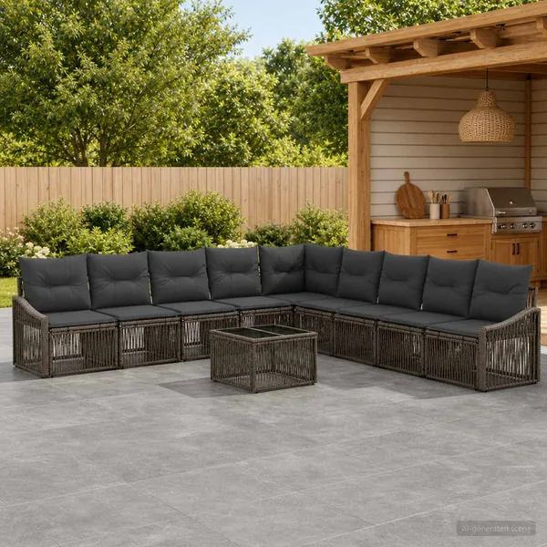 Ensemble de canapé de jardin 10 pcs Gris polyrotin