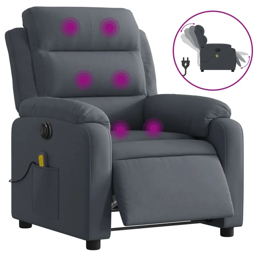 Fauteuil inclinable de massage électrique gris foncé velours - 2
