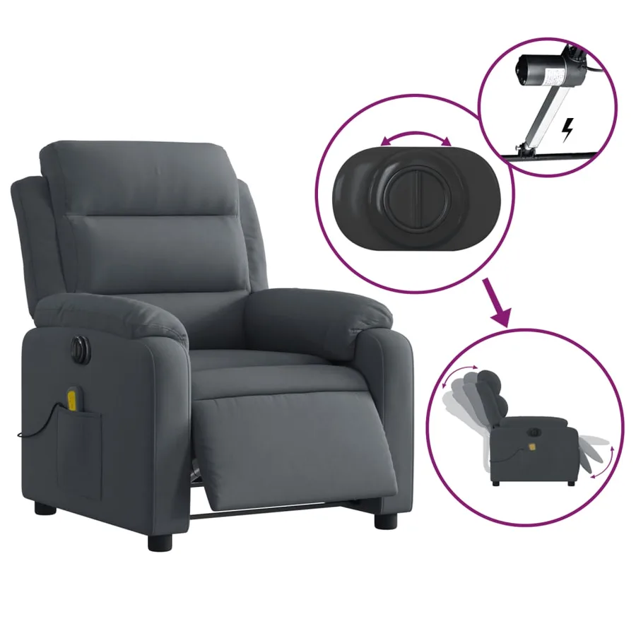 Fauteuil inclinable de massage électrique gris foncé velours - 5