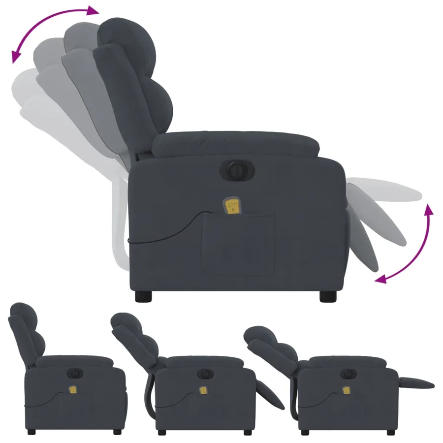 Fauteuil inclinable de massage électrique gris foncé velours - 6