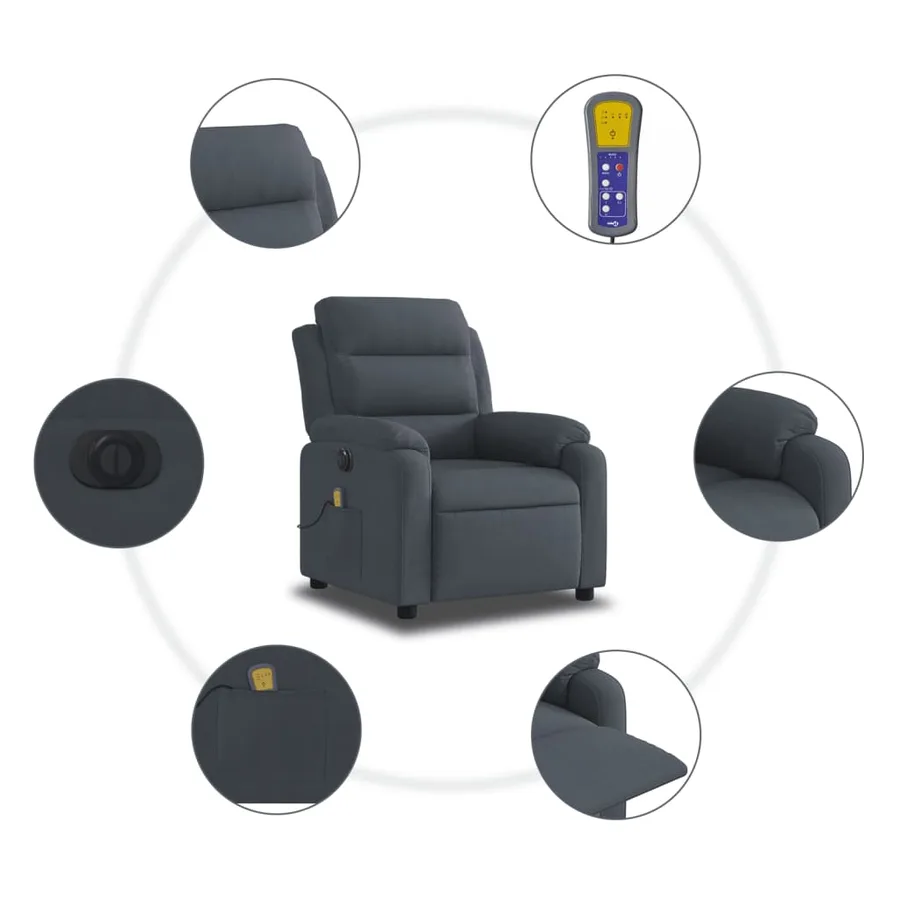 Fauteuil inclinable de massage électrique gris foncé velours - 7