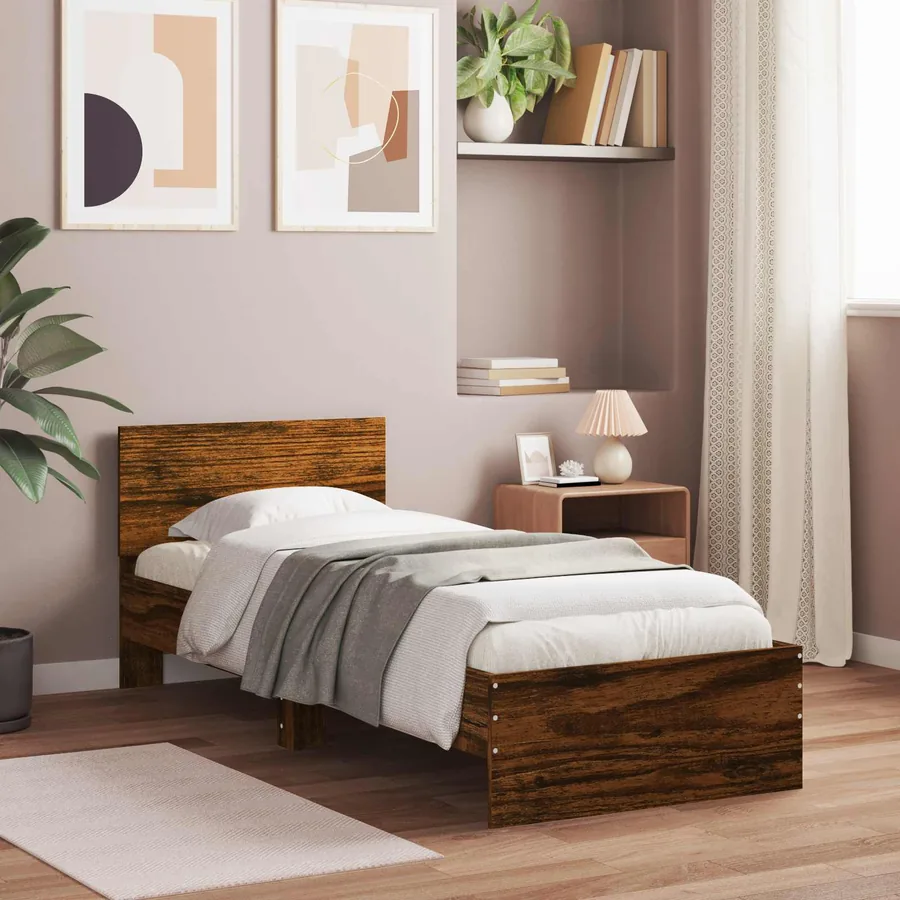 Cadre de lit avec LED Chêne fumé 80 x 200 cm Bois d'ingénierie